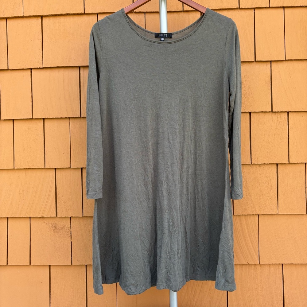 COMFY‎ USA | Olive Green Swing Lagenlook Boho Earthy Tunic Top Dress | Size S